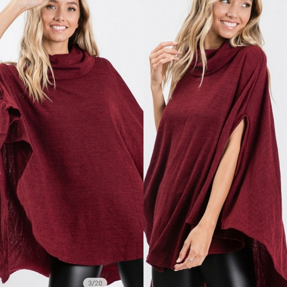 Burgundy Sleeve Poncho Sweater - Picture 2 of 7
